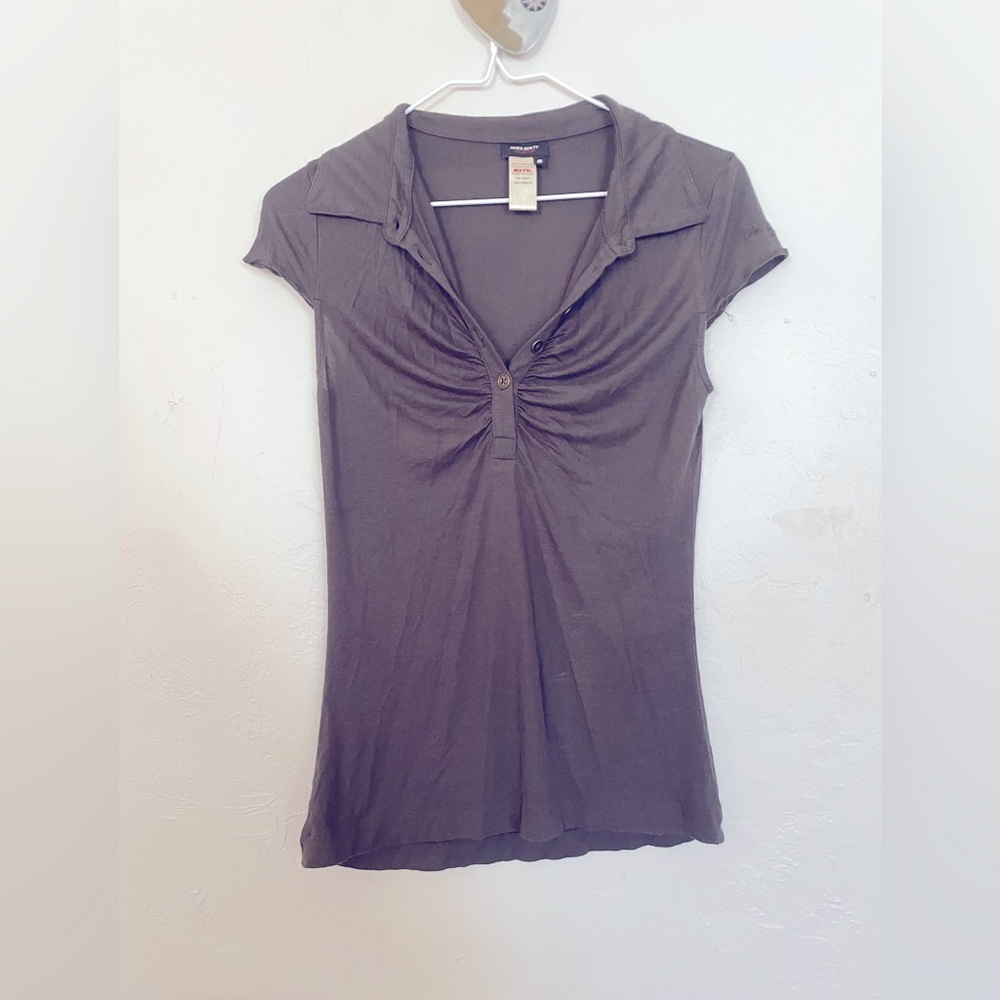 Miss Sixty Vintage Cap Sleeve Button Down Tee Shirt